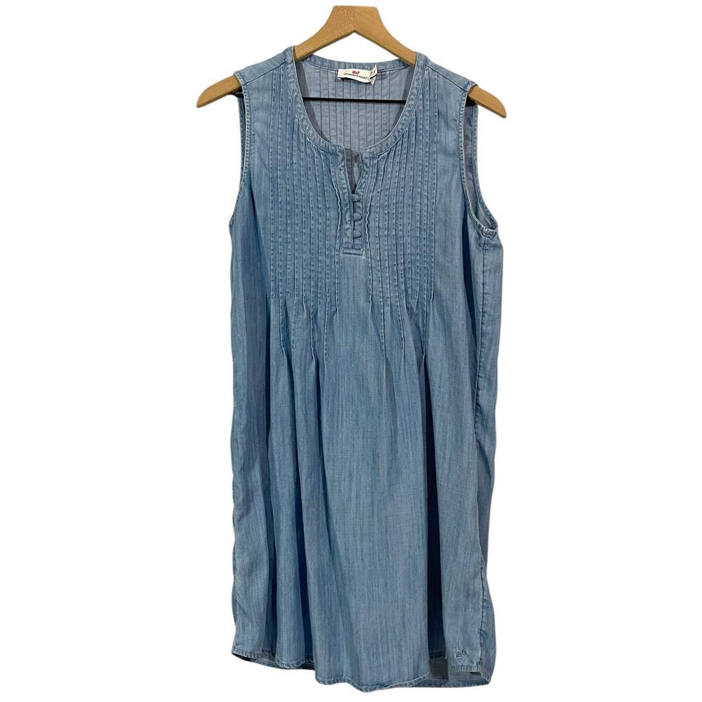 Vineyard Vines Sleeveless Chambray Pintuck Dress - Blue - Medium - Picture 4 of 8